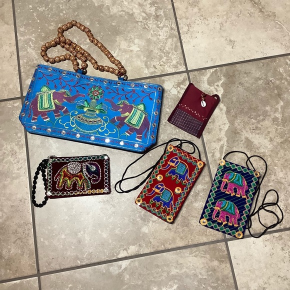 🍒 5PC PURSE SET BOHO INDIA BAG BUNDLE CROSSBODY BEAD EMBROIDERY INDIAN DESIGNER - Picture 11 of 13